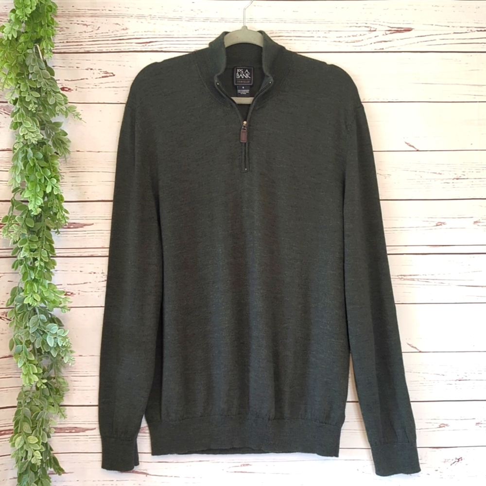 Jos. A. Bank Traveler Merino Wool Men's Green 1/4 Zip Merino Wool Sweater XL